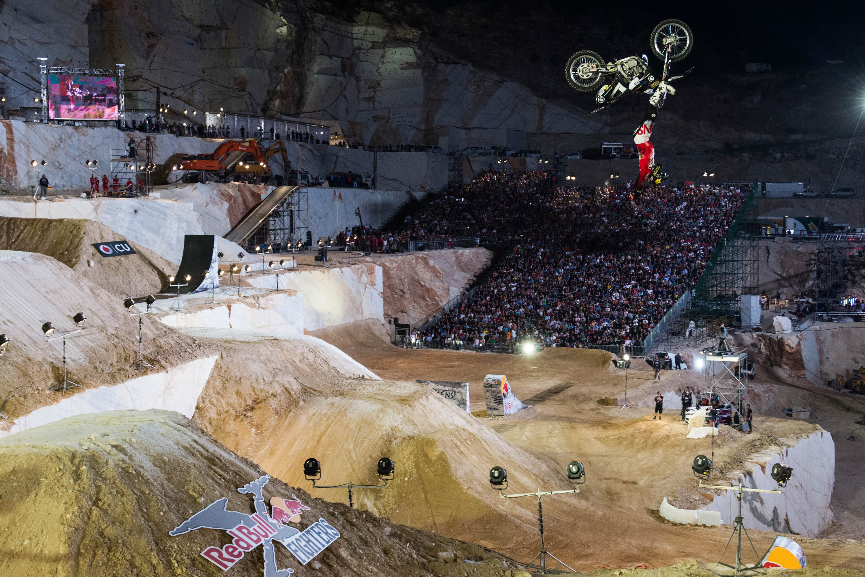 Rob Adelberg of the United States performs during the finals of the second stop of the Red Bull X-Fighters World Tour at the Dionyssos Marble Quarry in Athens, Greece on June 12, 2015.